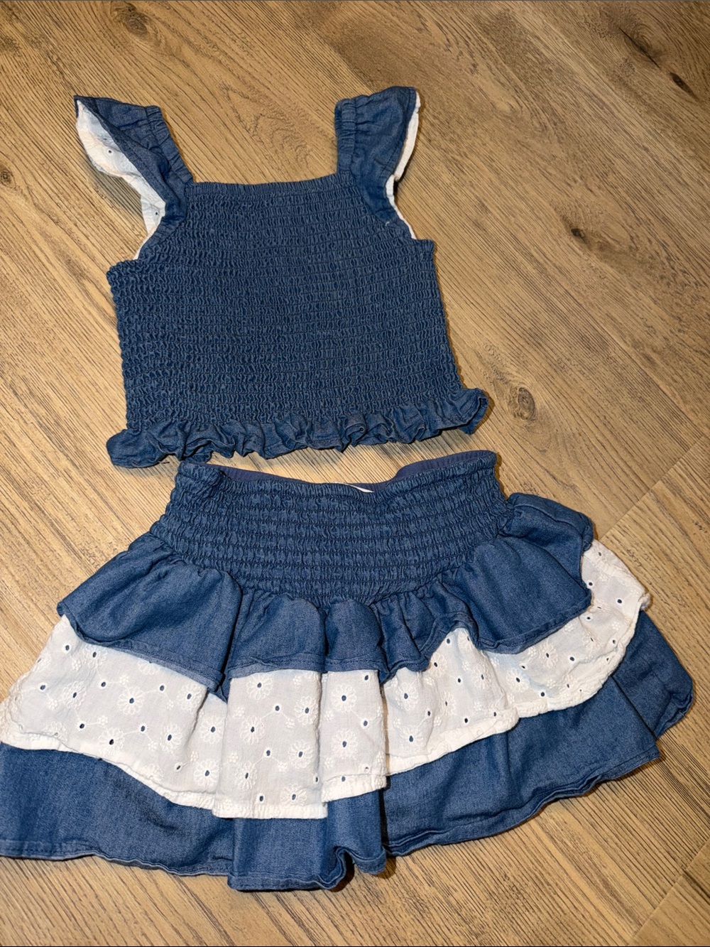 Girls Blue Ruffled Tiered Skirt Set